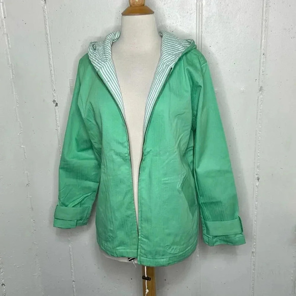Denim &‎ Co. women's M mint green hooded jacket cotton front zip pockets - Picture 1 of 6